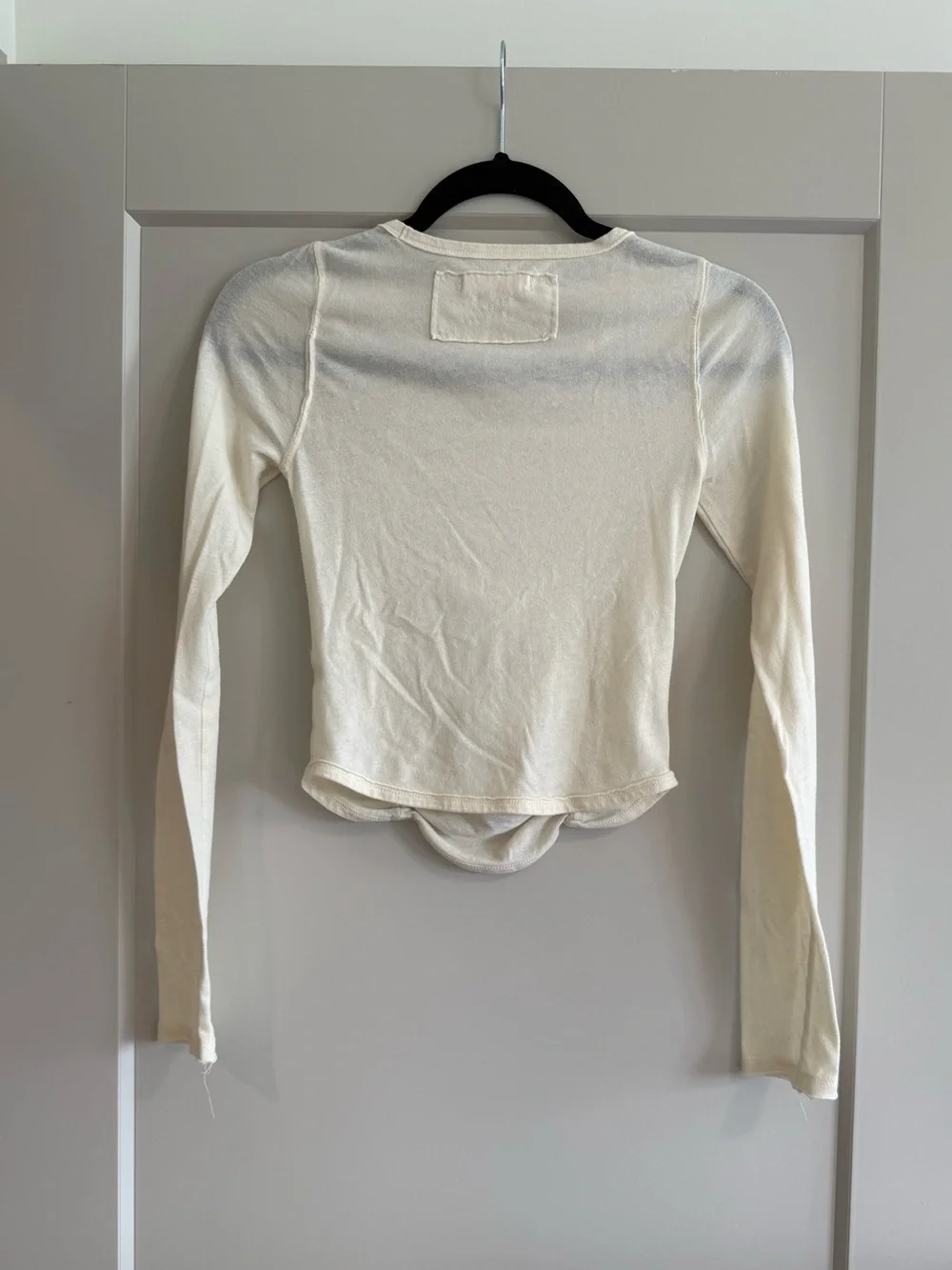 Free People We The Free Ruched Front Long Sleeve Top Cream, size XS, EUC!